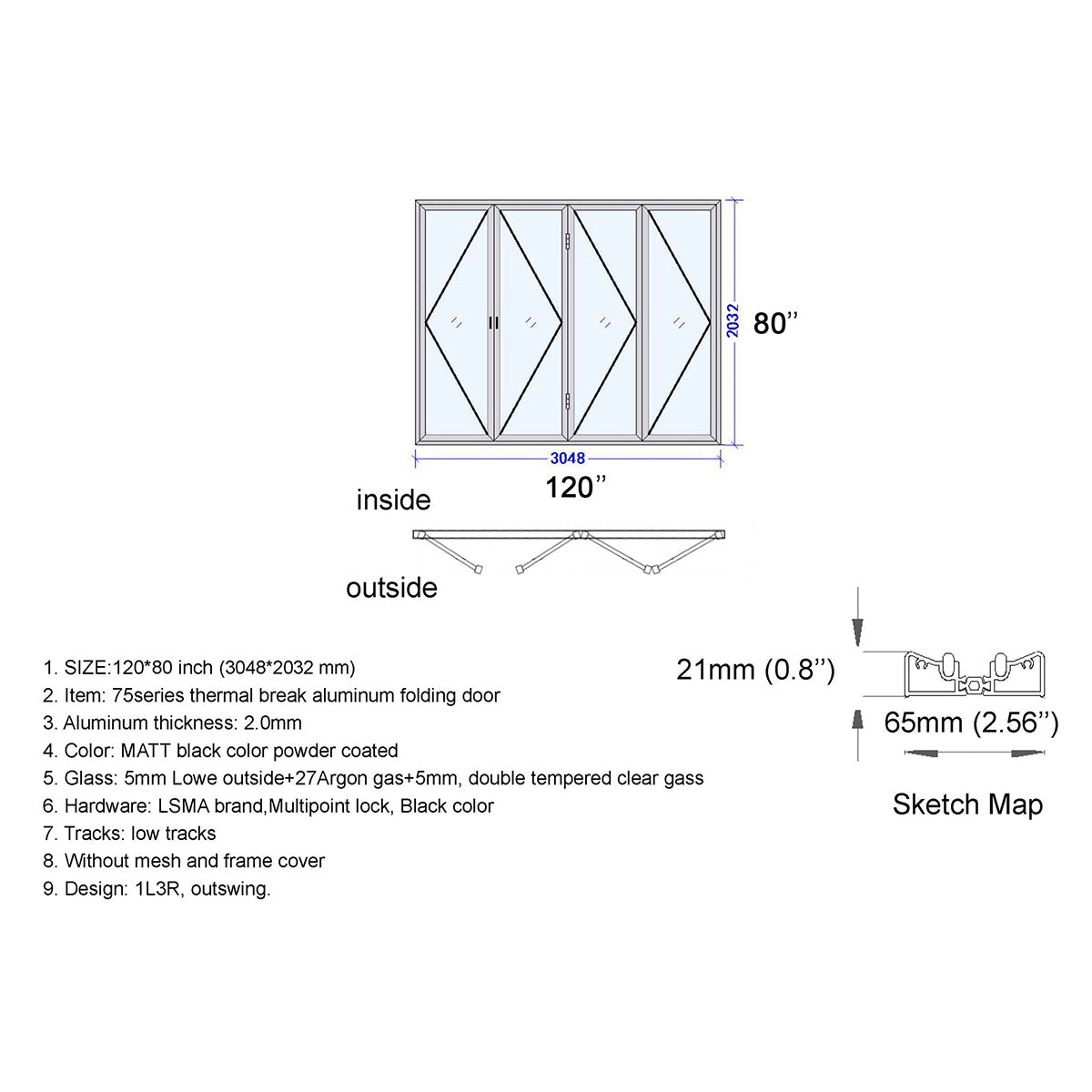 120x80 Aluminum Bifold Door – Oversized & Modern | MJ Bifold Doors'