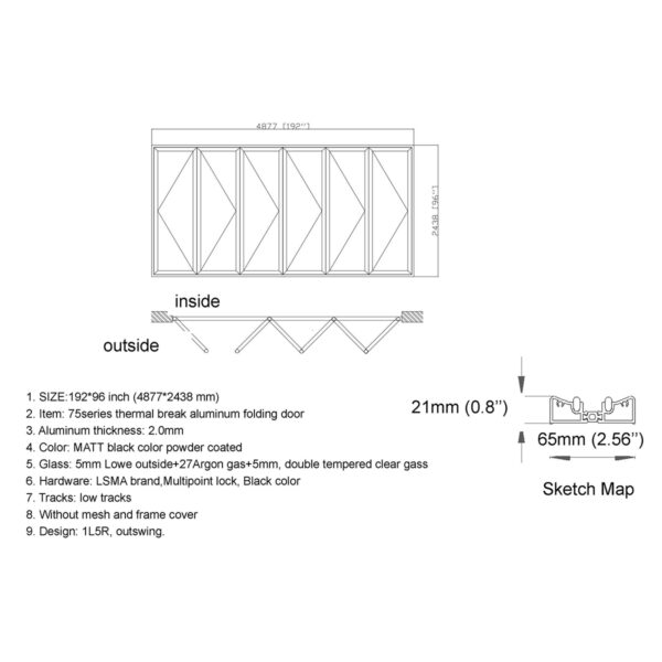 Aluminum Bifold Door 192″Wx96″H - Image 6