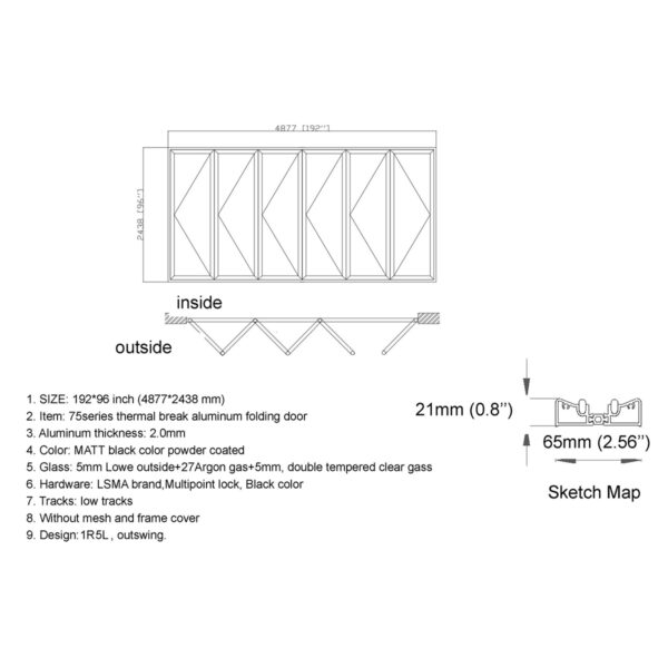 Aluminum Bifold Door 192″Wx96″H - Image 5