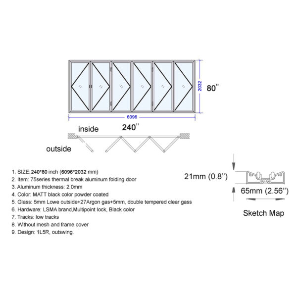 Aluminum Bifold Door 240″Wx80″H - Image 6