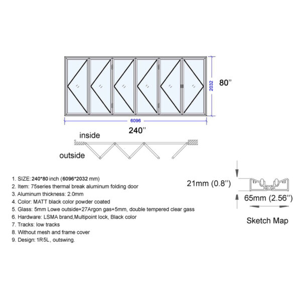 Aluminum Bifold Door 240″Wx80″H - Image 5