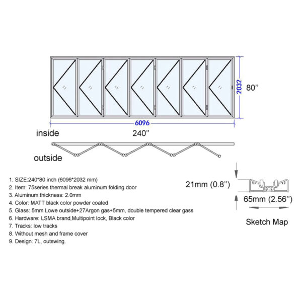 Aluminum Bifold Door 240″Wx80″H - Image 3