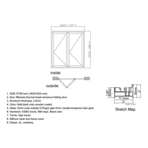 Aluminum Bifold Door 72″Wx80″H - Image 3